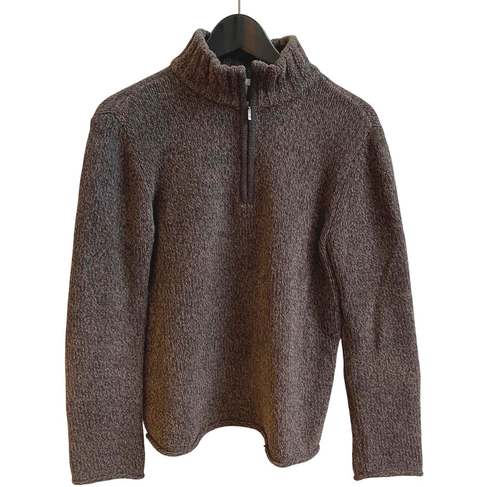J Jill Women's Gray Brown Speckled Knit Quarter Zip Mock‎ Neck Sweater Small